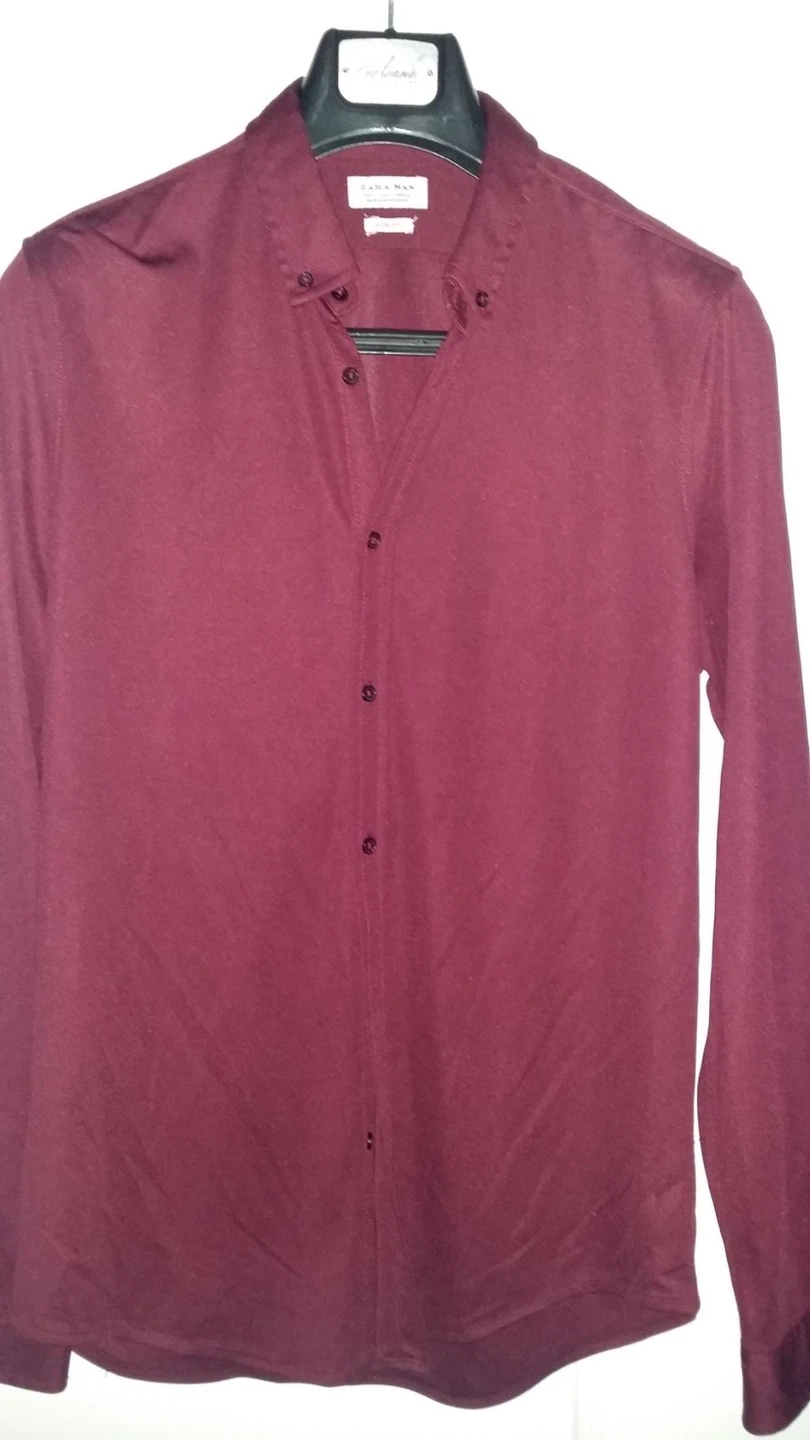 ZARA MAN Burgundy Slim Fit Button-Down Shirt - Size L
