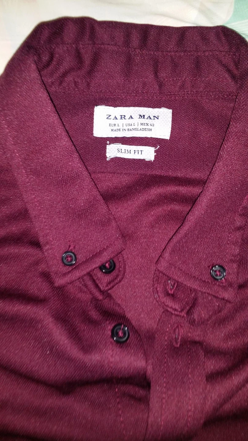 ZARA MAN Burgundy Slim Fit Button-Down Shirt - Size L - photo 2