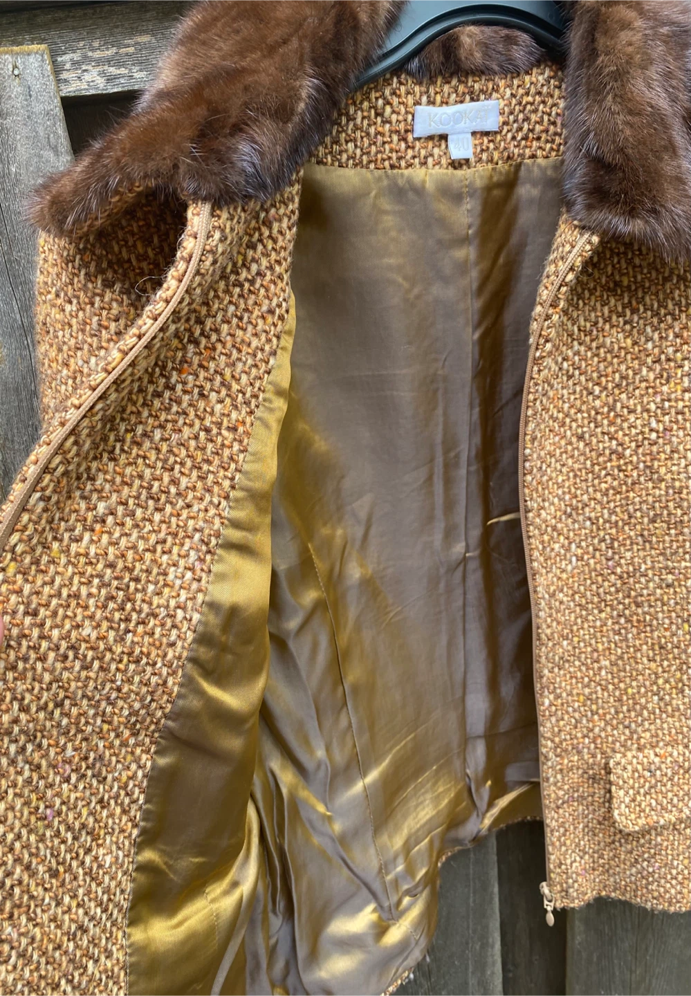 Kookai brown tweed jacket with faux fur collar - photo 2