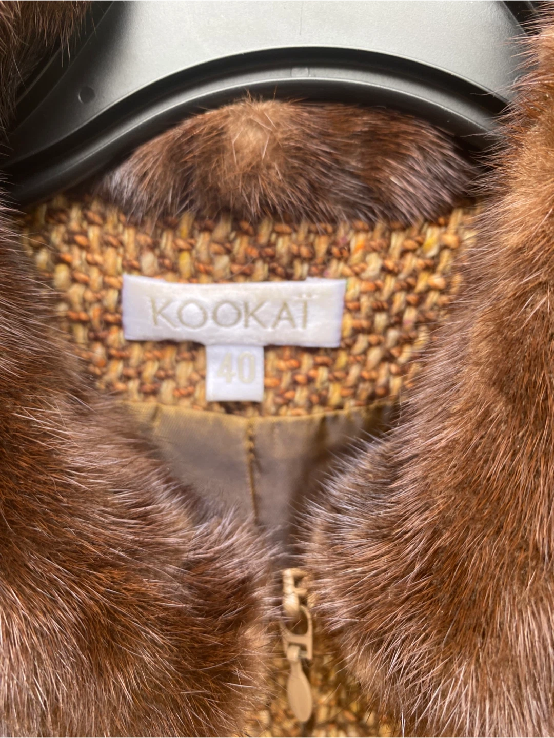 Kookai brown tweed jacket with faux fur collar - photo 3