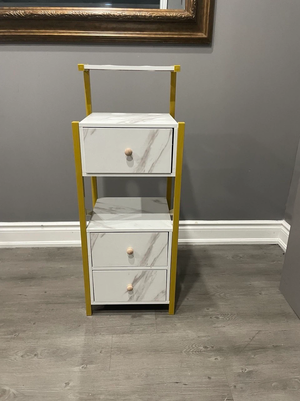 Marble Print 3-Drawer Storage Shelf with Yellow Frame