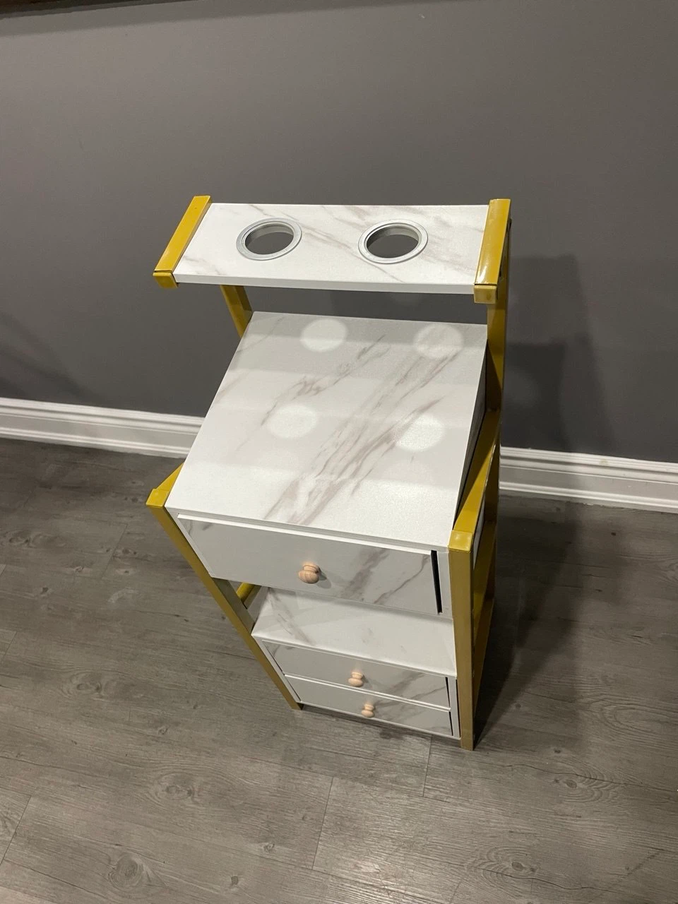 Marble Print 3-Drawer Storage Shelf with Yellow Frame - photo 2