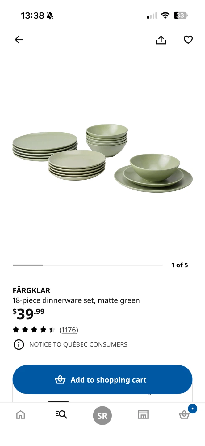FÄRGKLAR 18-piece dinnerware set, matte green