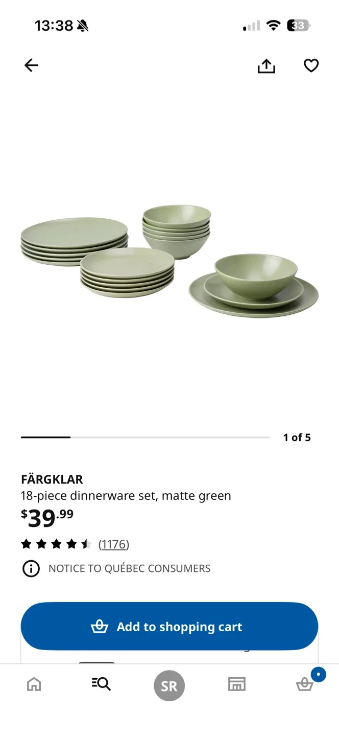 FÄRGKLAR 18-piece dinnerware set, matte green