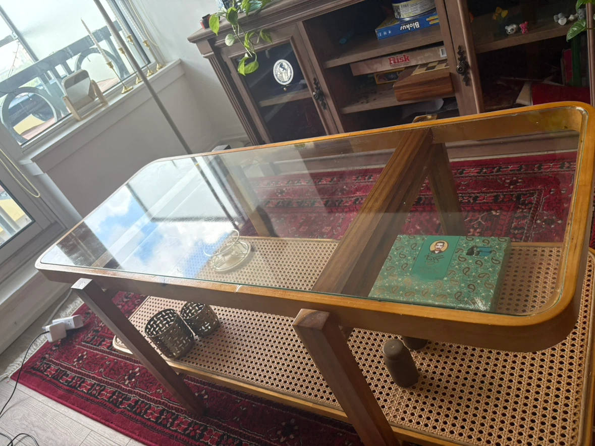 Cane and Glass Coffee Table oak