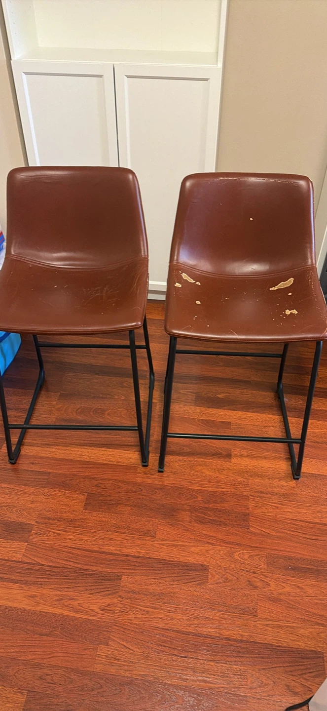 Brown Faux Leather Counter Stools (Set of 2)
