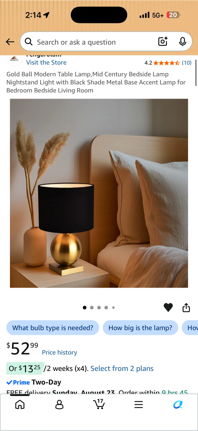 Gold Ball Modern Table Lamp with Black Shade - photo 4