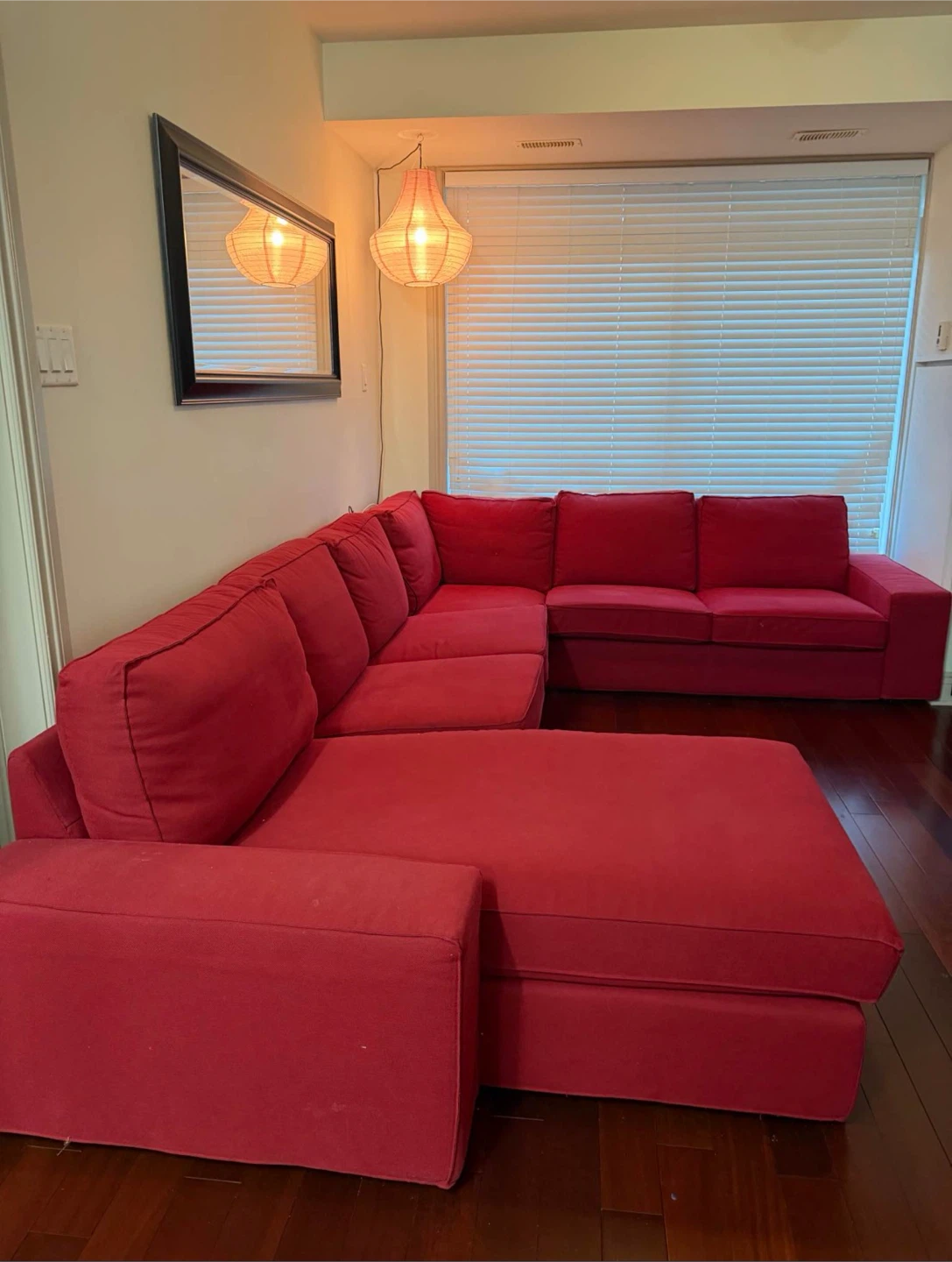 IKEA KIVIK Red Sectional Sofa with Chaise