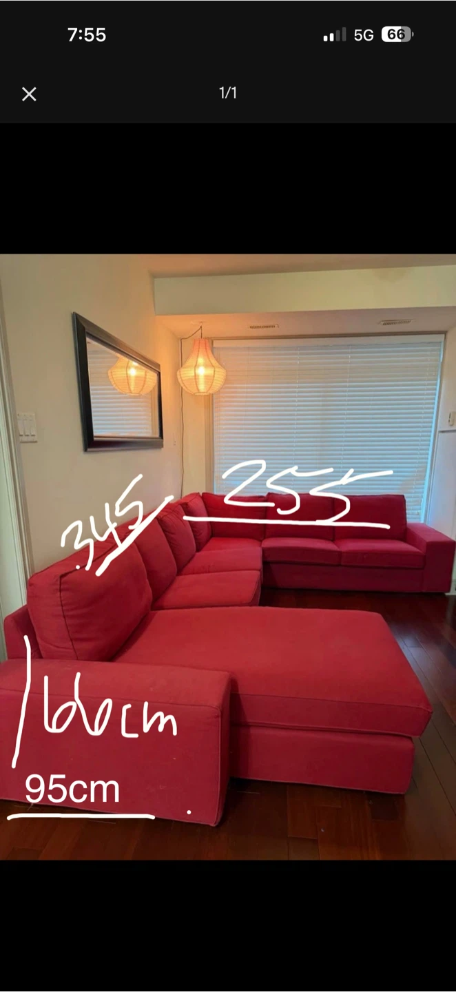 IKEA KIVIK Red Sectional Sofa with Chaise - photo 2