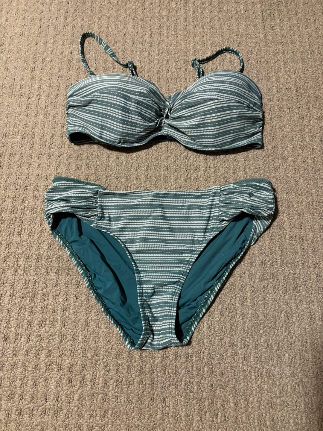 green and White Striped Bikini Set