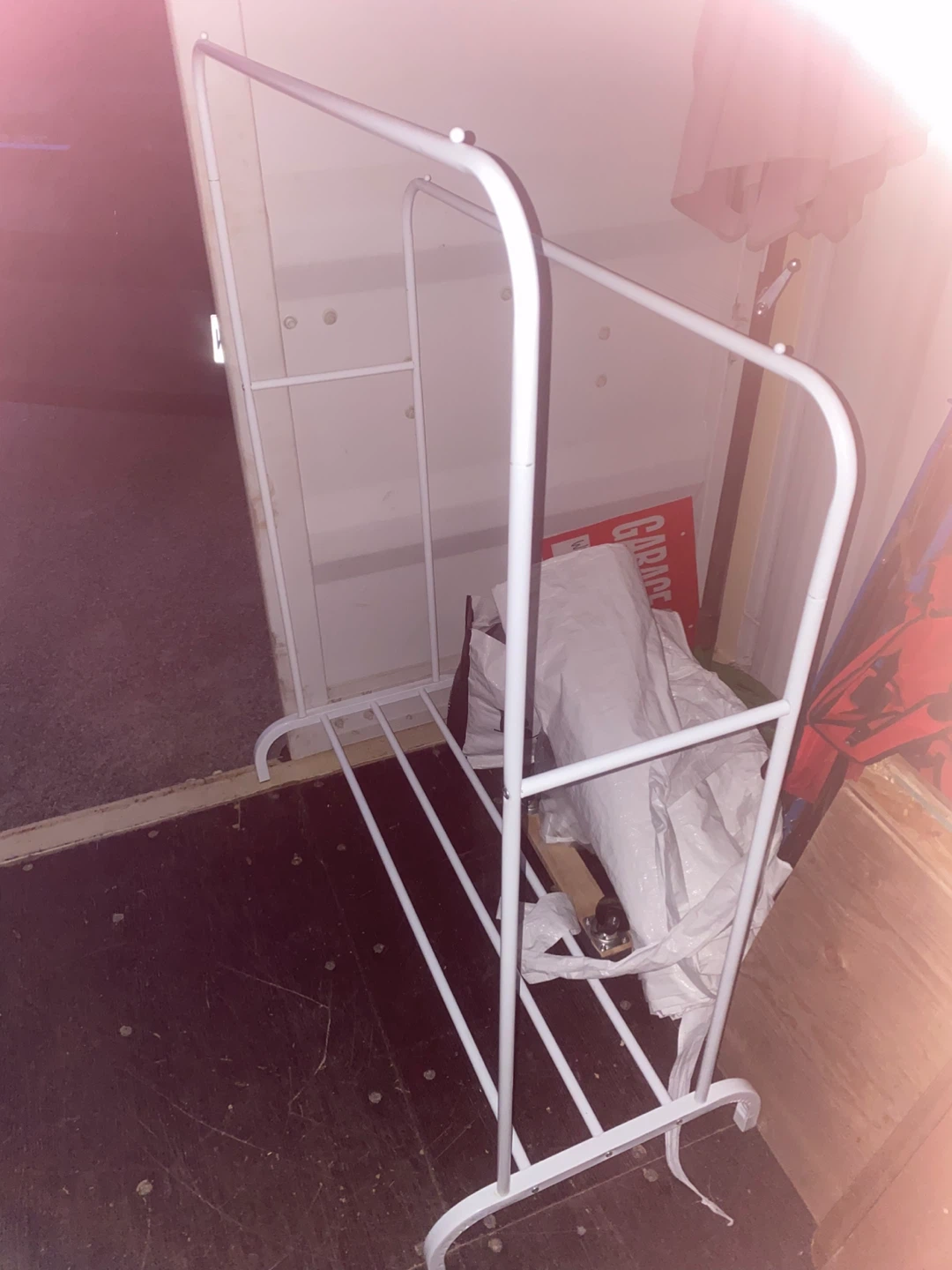 White Metal Garment Rack with Shelves
