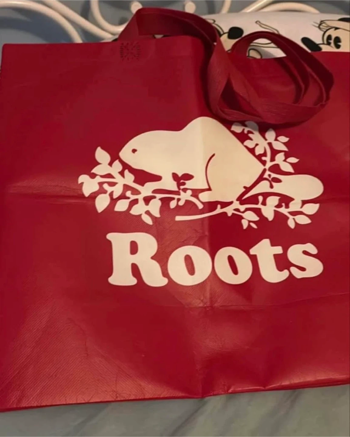 Roots tote snowflakes on the side