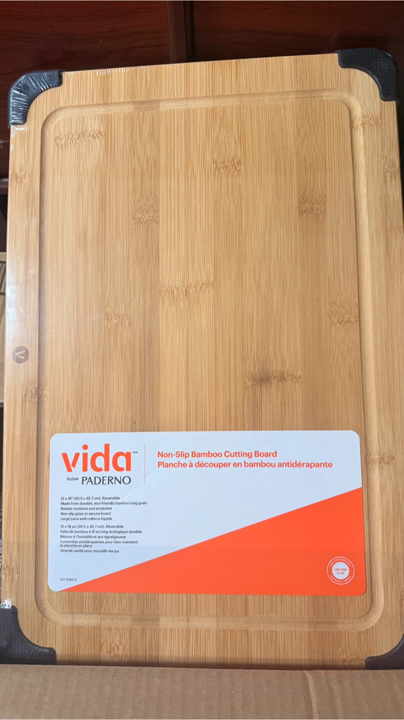 Paderno Non-Slip Bamboo Cutting Board 12" x 18"