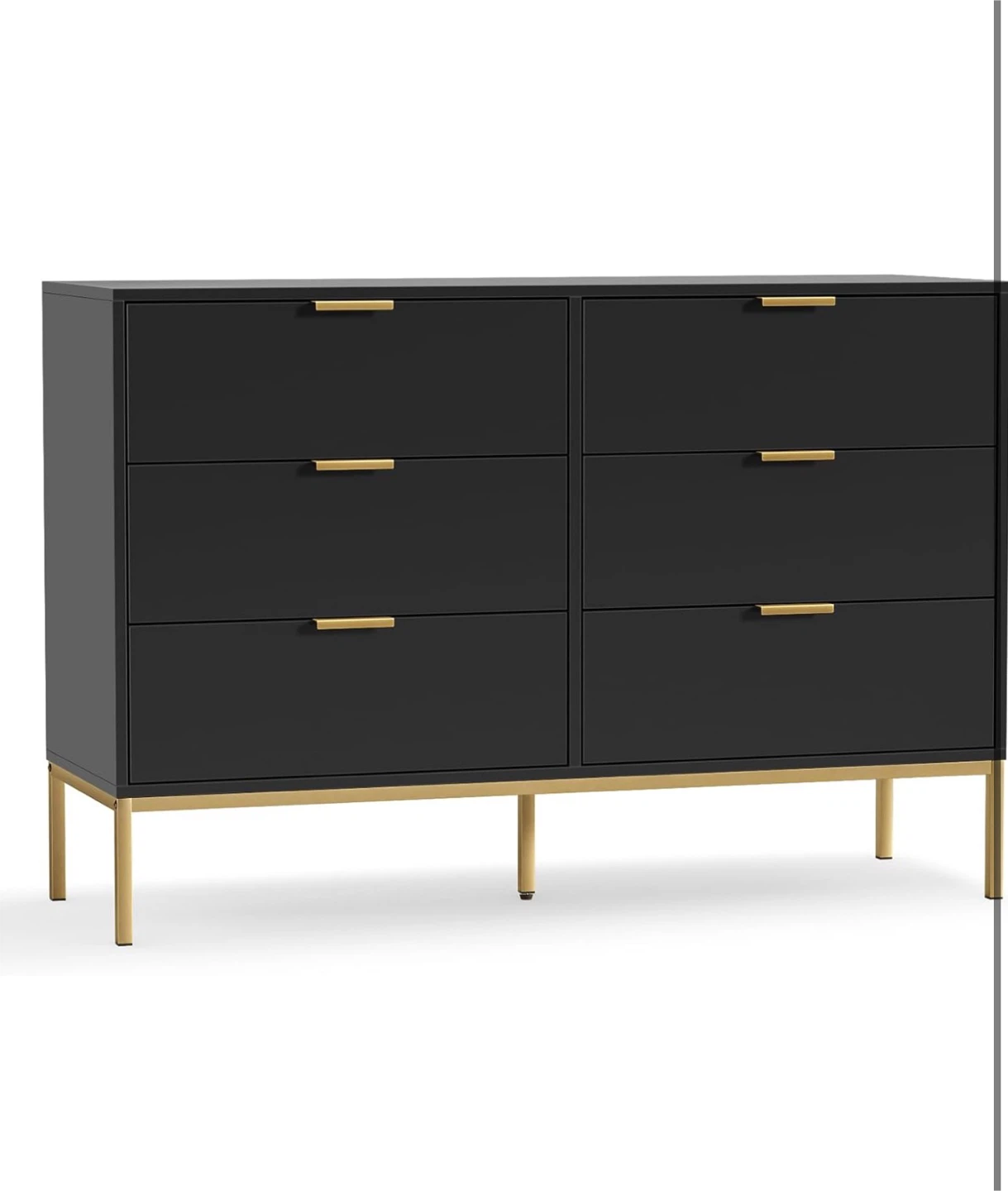 Modern 6-Drawer Dresser with Gold Accents