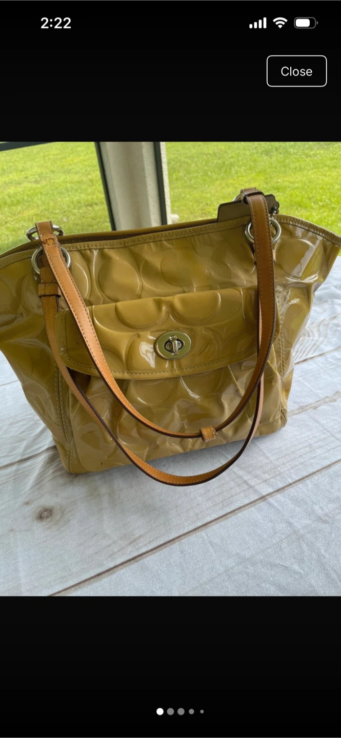 Authentic Coach Patent Leather Handbag - Mustard Yellow