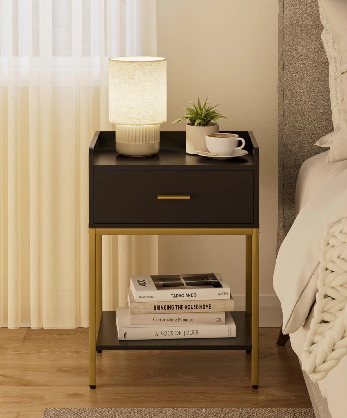 Black and Gold Nightstand with Drawer