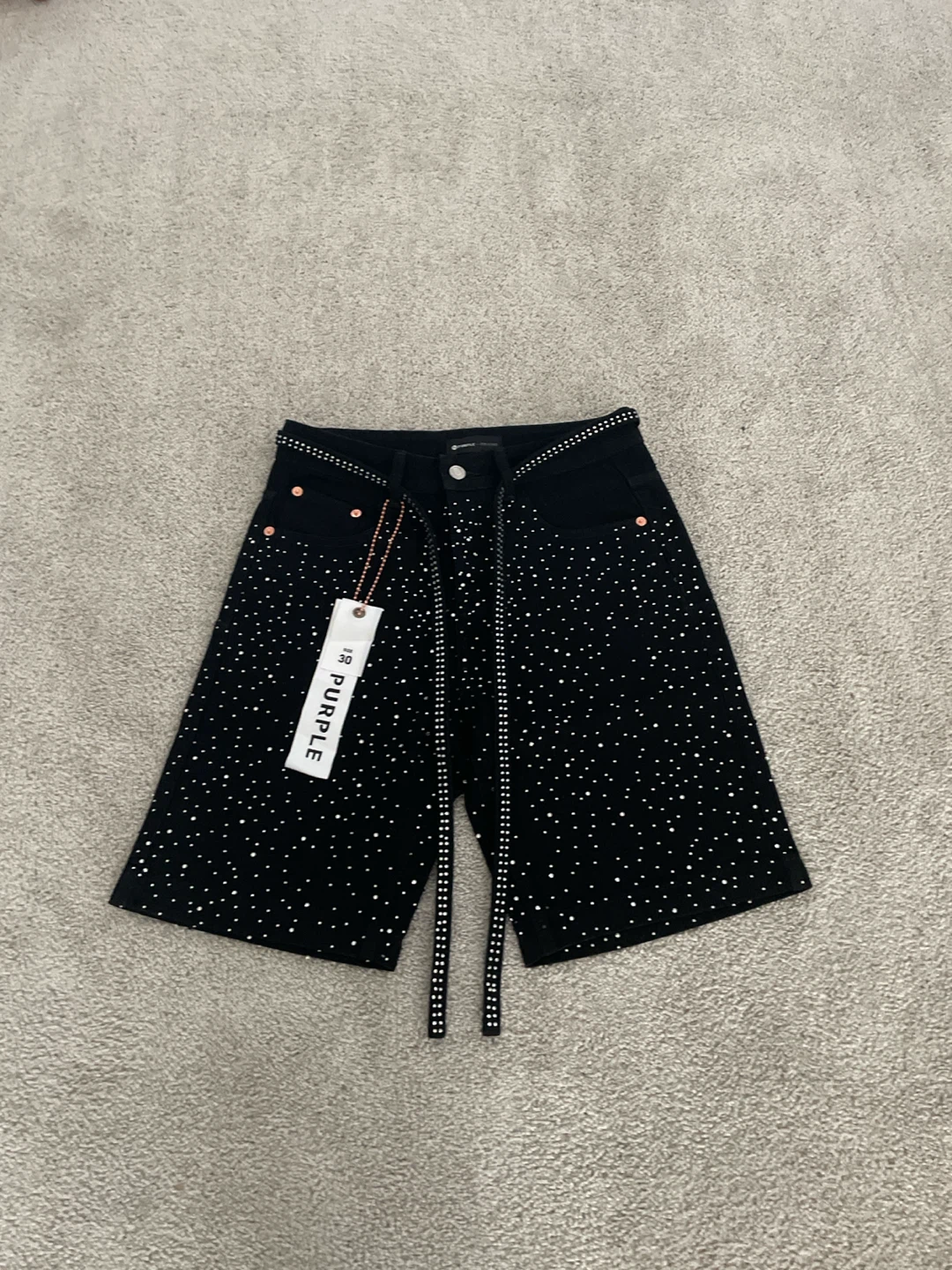Purple Brand Black Rhinestone Shorts