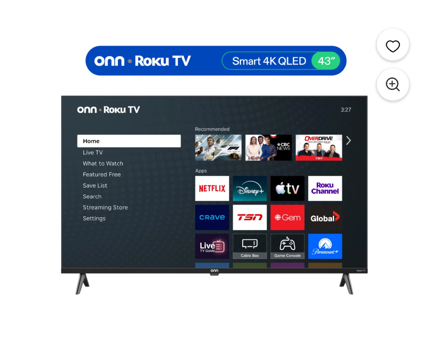 Onn Roku TV 43" Smart 4K QLED