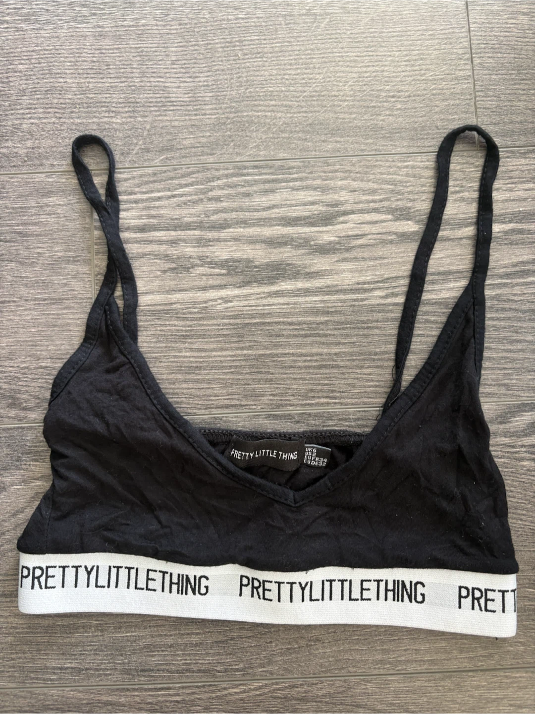 PrettyLittleThing Black Cropped Bralette Size 6