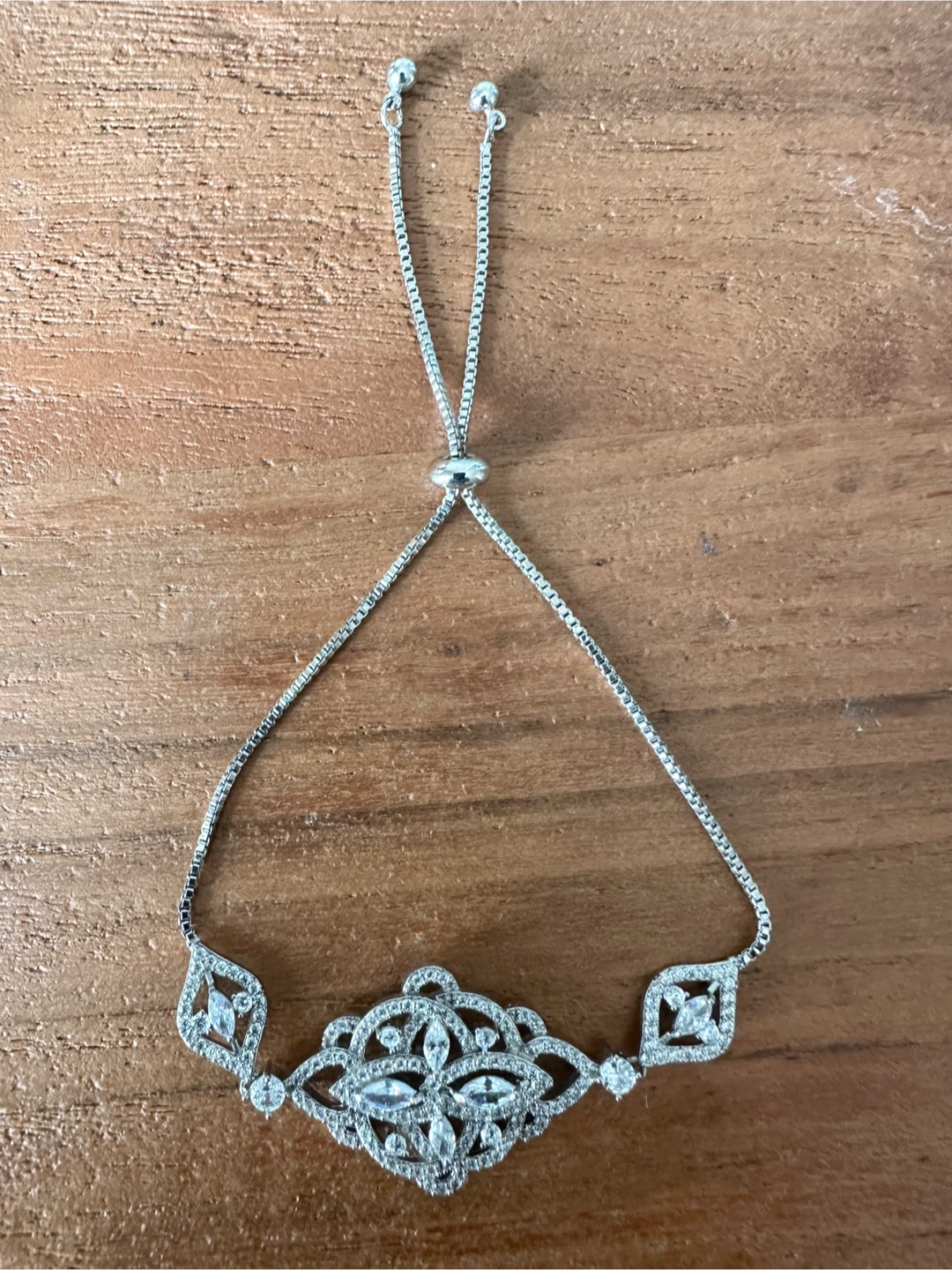 Silver bolo bracelet with crystal accents