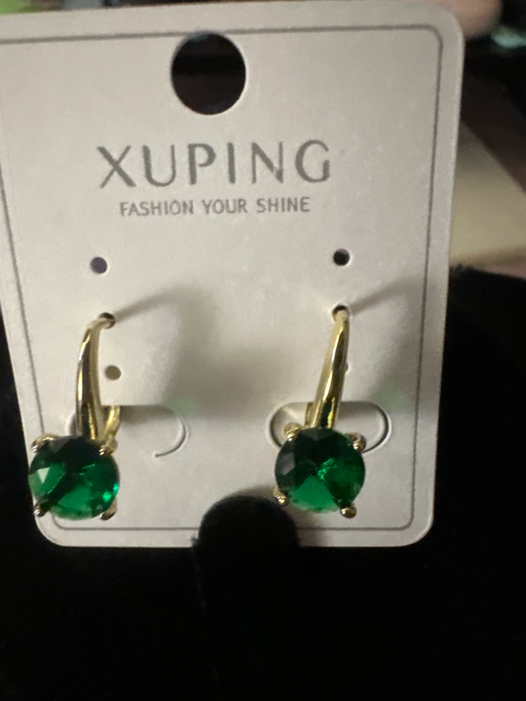 L14k  Gold Tone laminated Green Gemstone Dangle Earrings