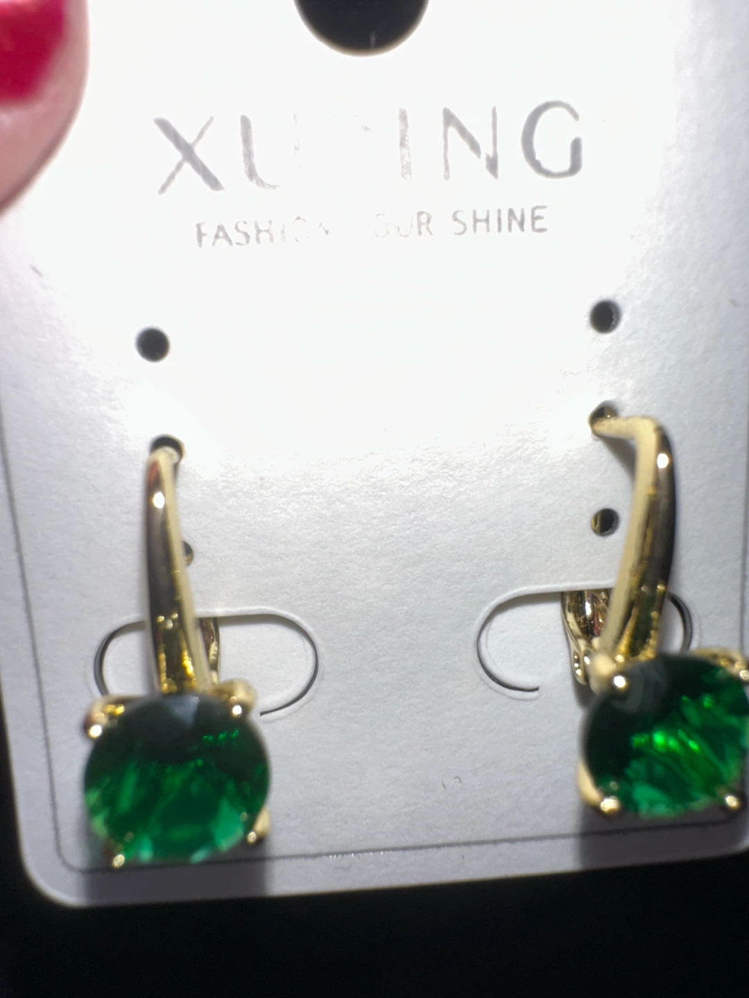 L14k  Gold Tone laminated Green Gemstone Dangle Earrings - photo 3