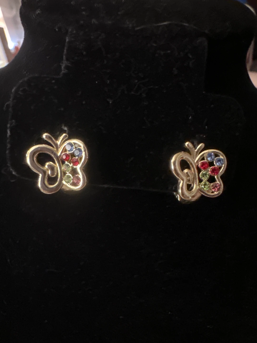 14k Gold laminated Butterfly Earrings with Colorful Stones