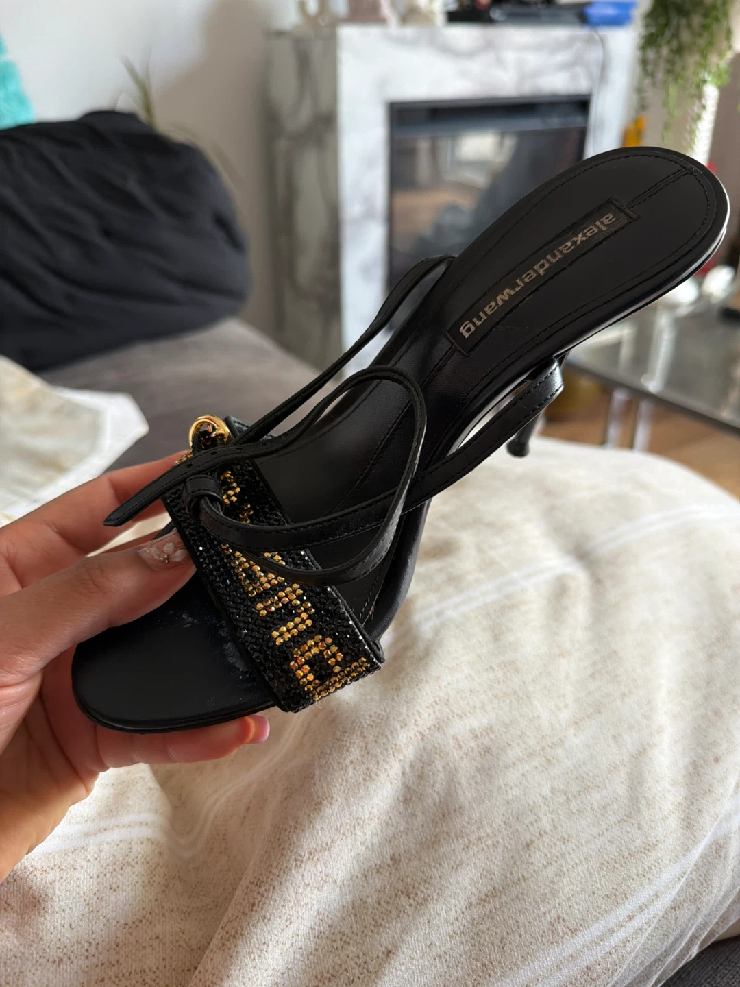 Alexander Wang Black Embellished Heel Jane Sandals Size 36