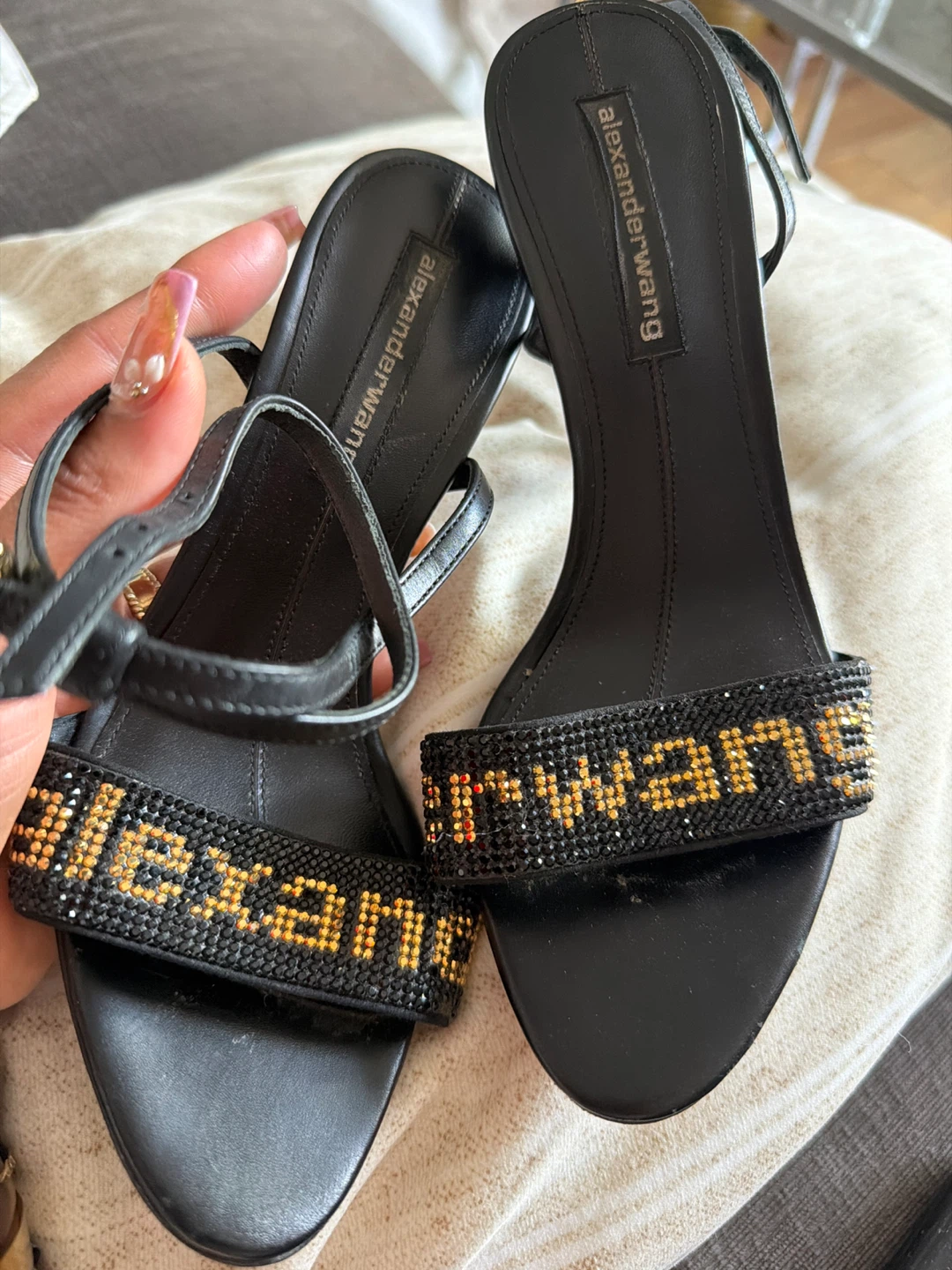 Alexander Wang Black Embellished Heel Jane Sandals Size 36 - photo 3