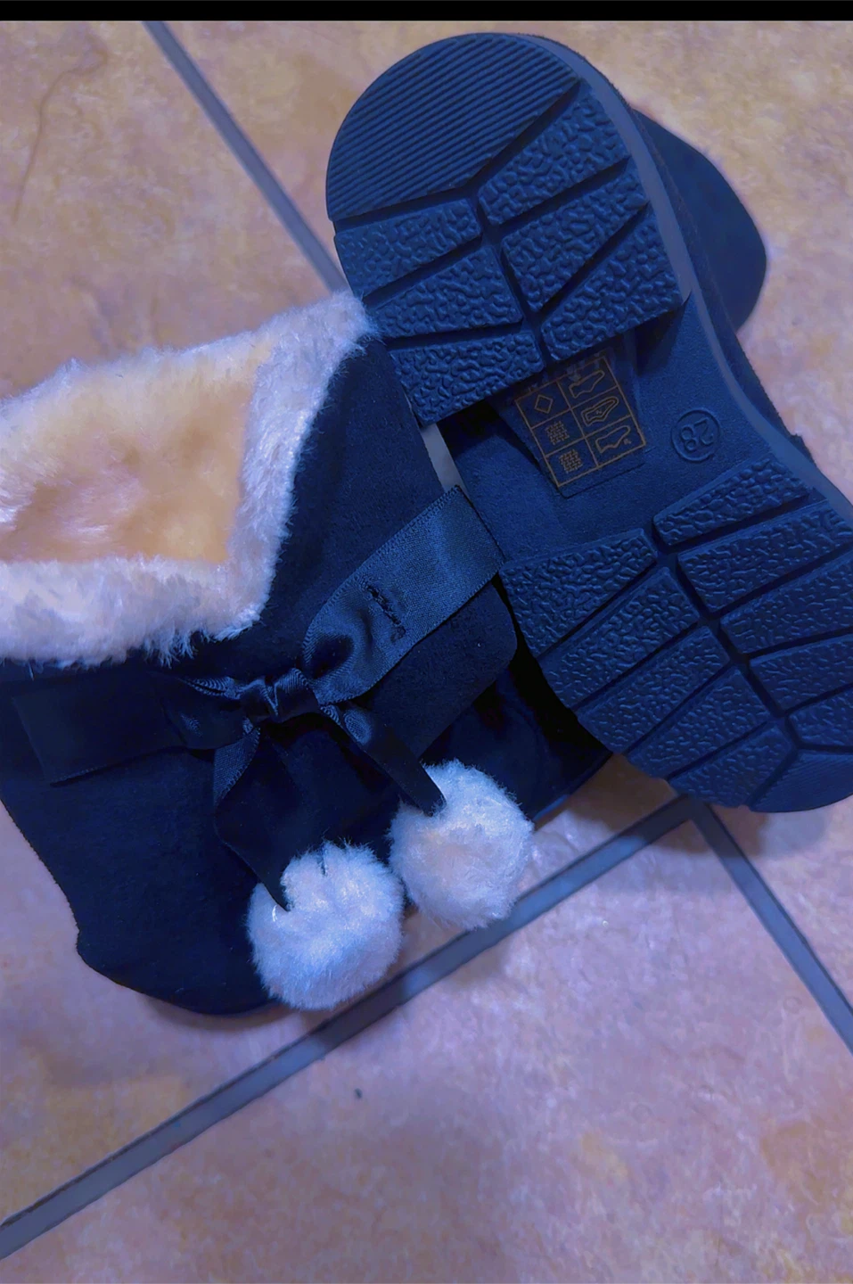 Black Faux Suede Winter Boots with Pom Poms