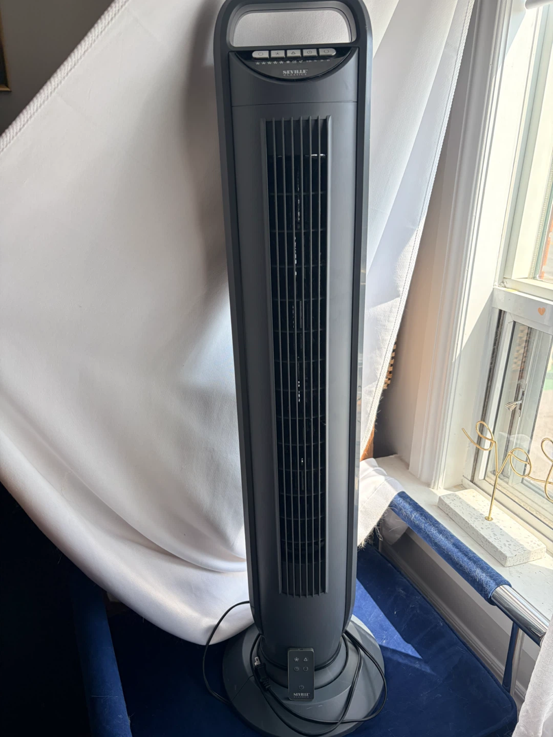 Seville Classics Black Tower Fan with Remote
