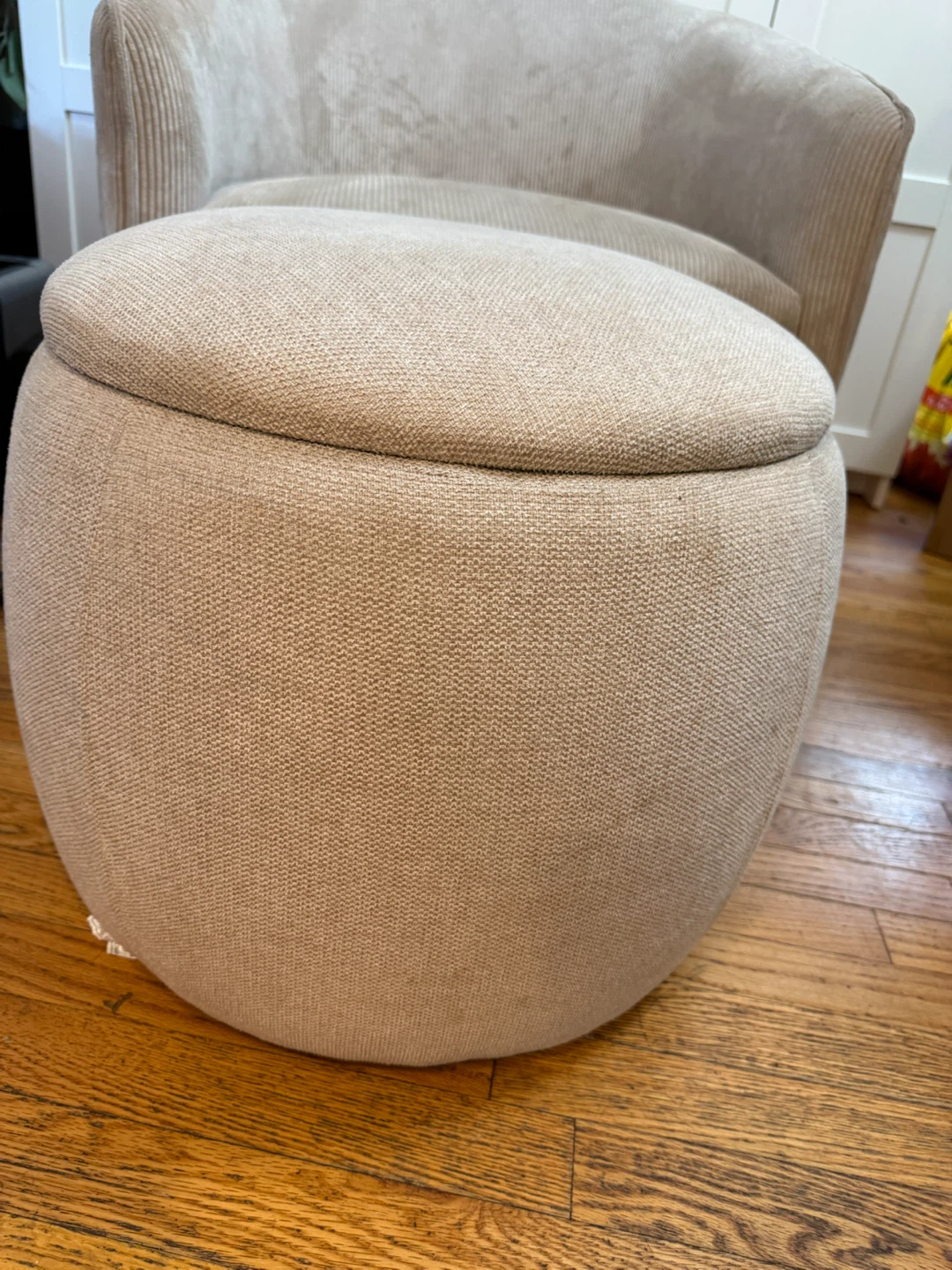 Round Beige Storage Ottoman