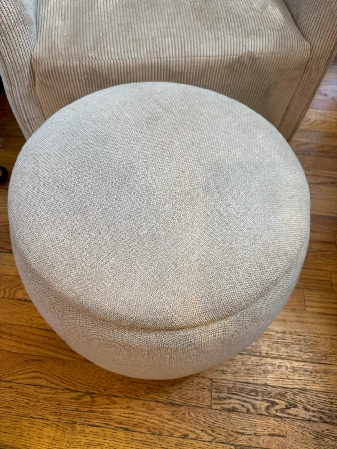 Round Beige Storage Ottoman - photo 2