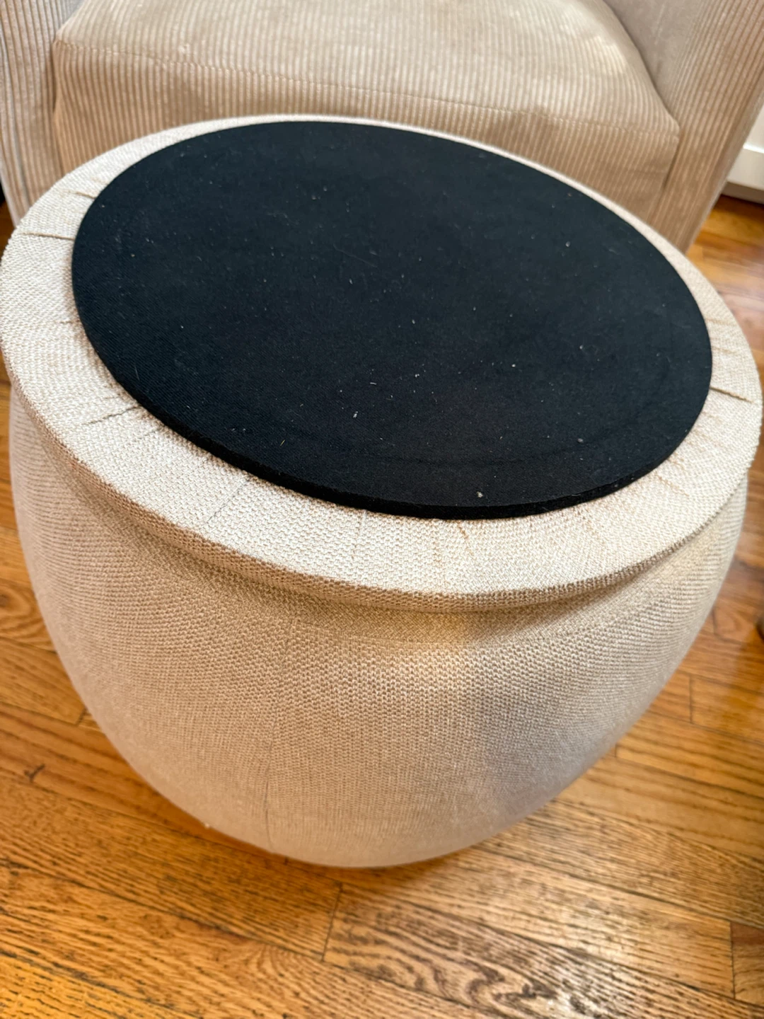 Round Beige Storage Ottoman - photo 4