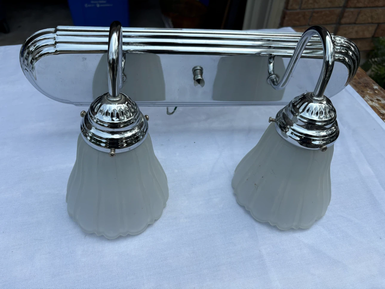 Chrome Vanity Light Fixture with 2 Frosted Glass Shades