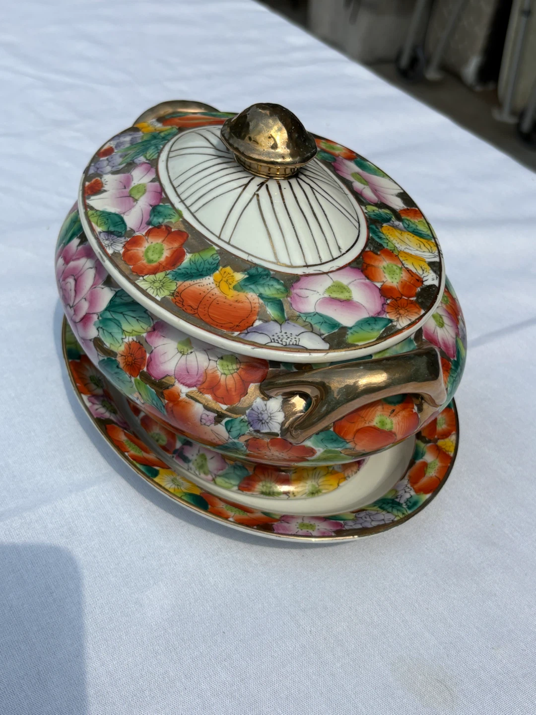 Vintage Floral Covered Serving Dish with Underplate