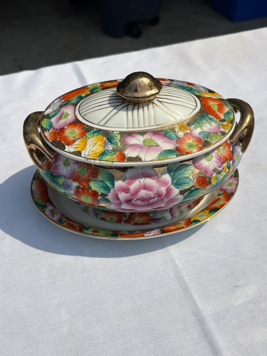 Vintage Floral Covered Serving Dish with Underplate - photo 4