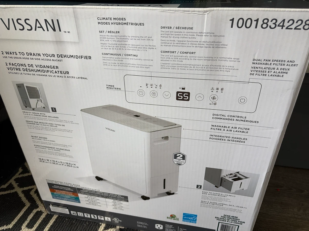 Vissani 50 Pint Dehumidifier