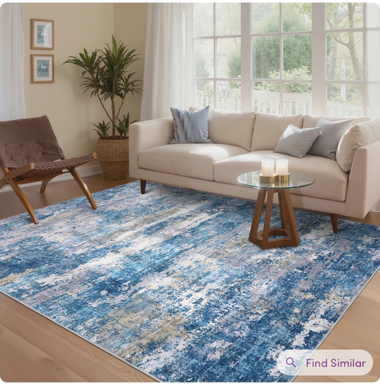 Blue and White Abstract Area Rug