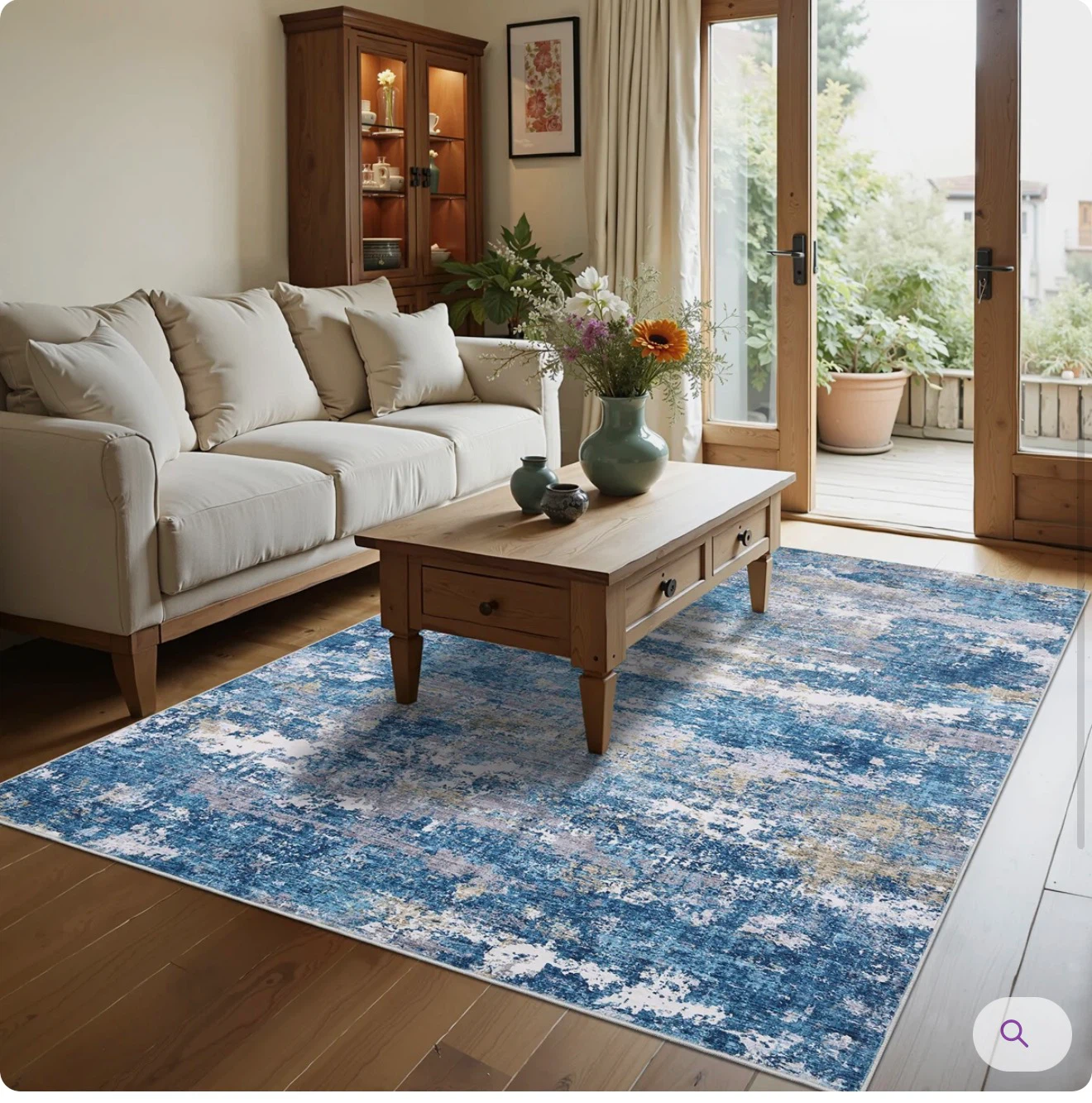 Blue and White Abstract Area Rug - photo 3