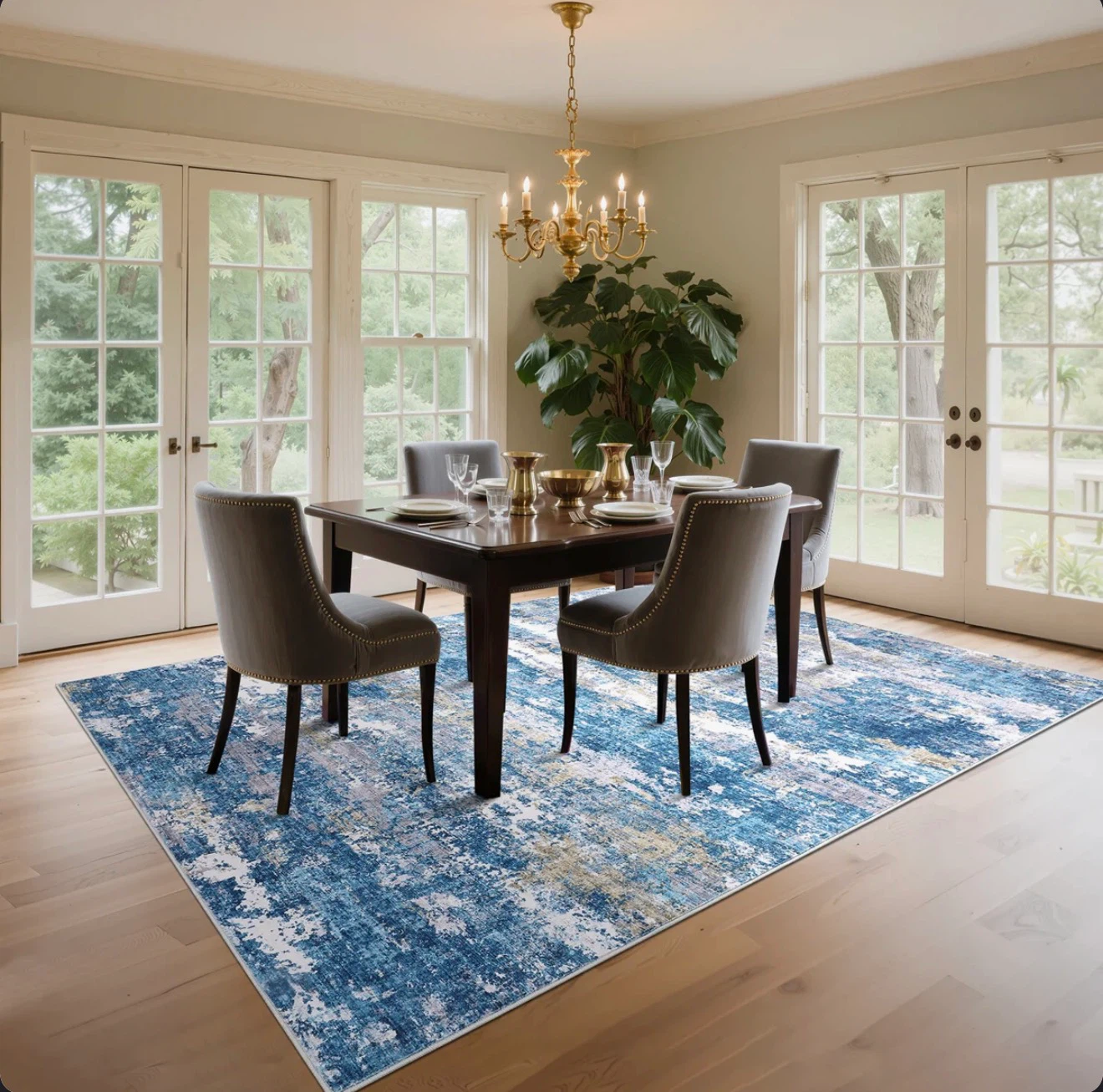 Blue and White Abstract Area Rug - photo 4