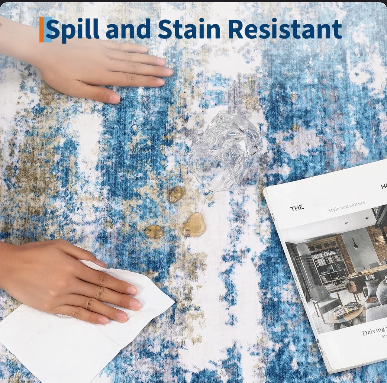 Blue and White Abstract Area Rug - photo 5