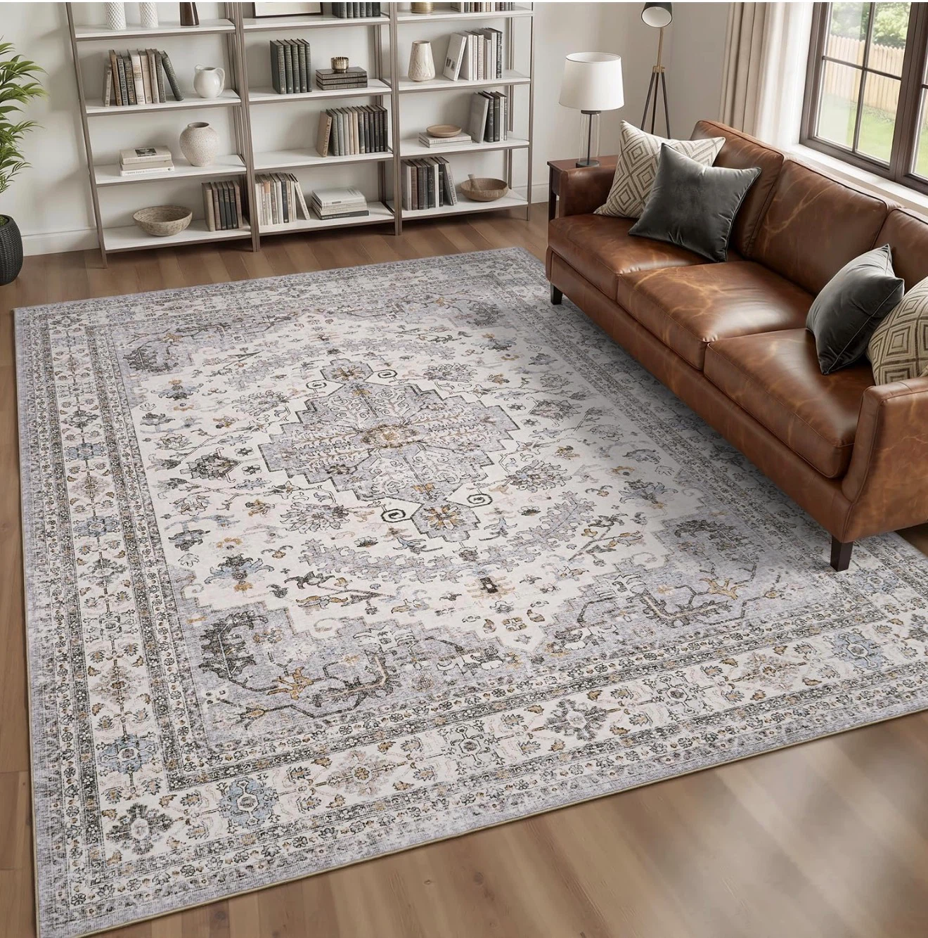 Persian Style Area Rug - Distressed Medallion Pattern