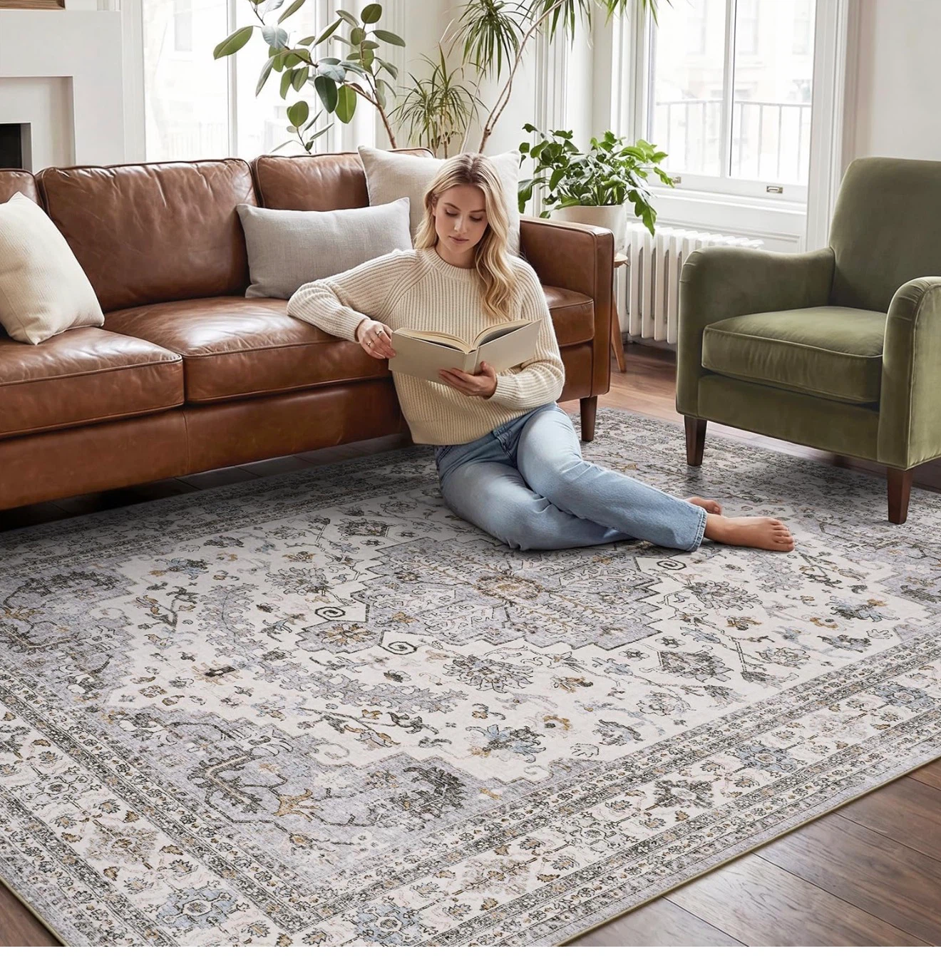 Persian Style Area Rug - Distressed Medallion Pattern - photo 3