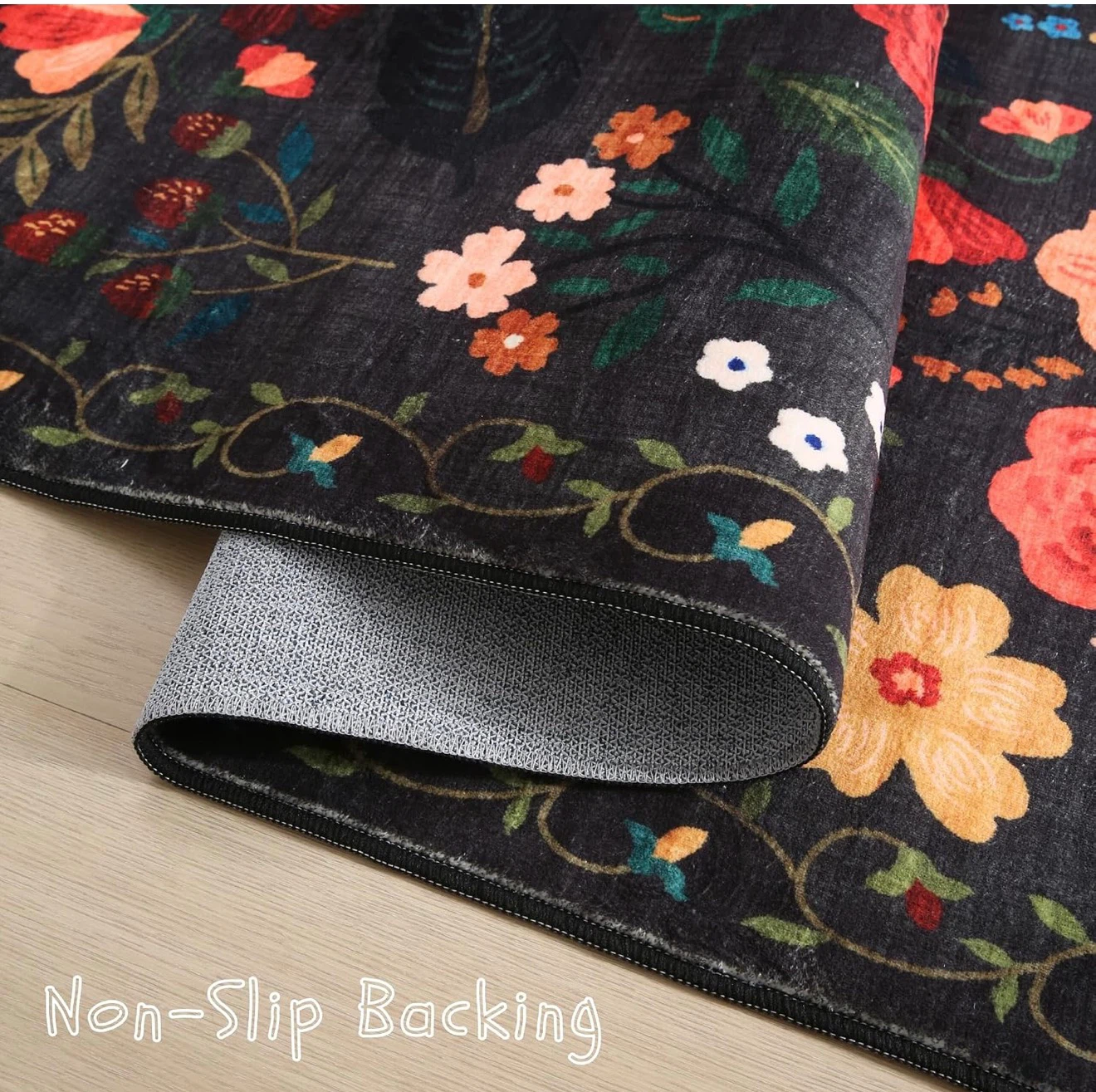 Black Floral Area Rug - photo 2