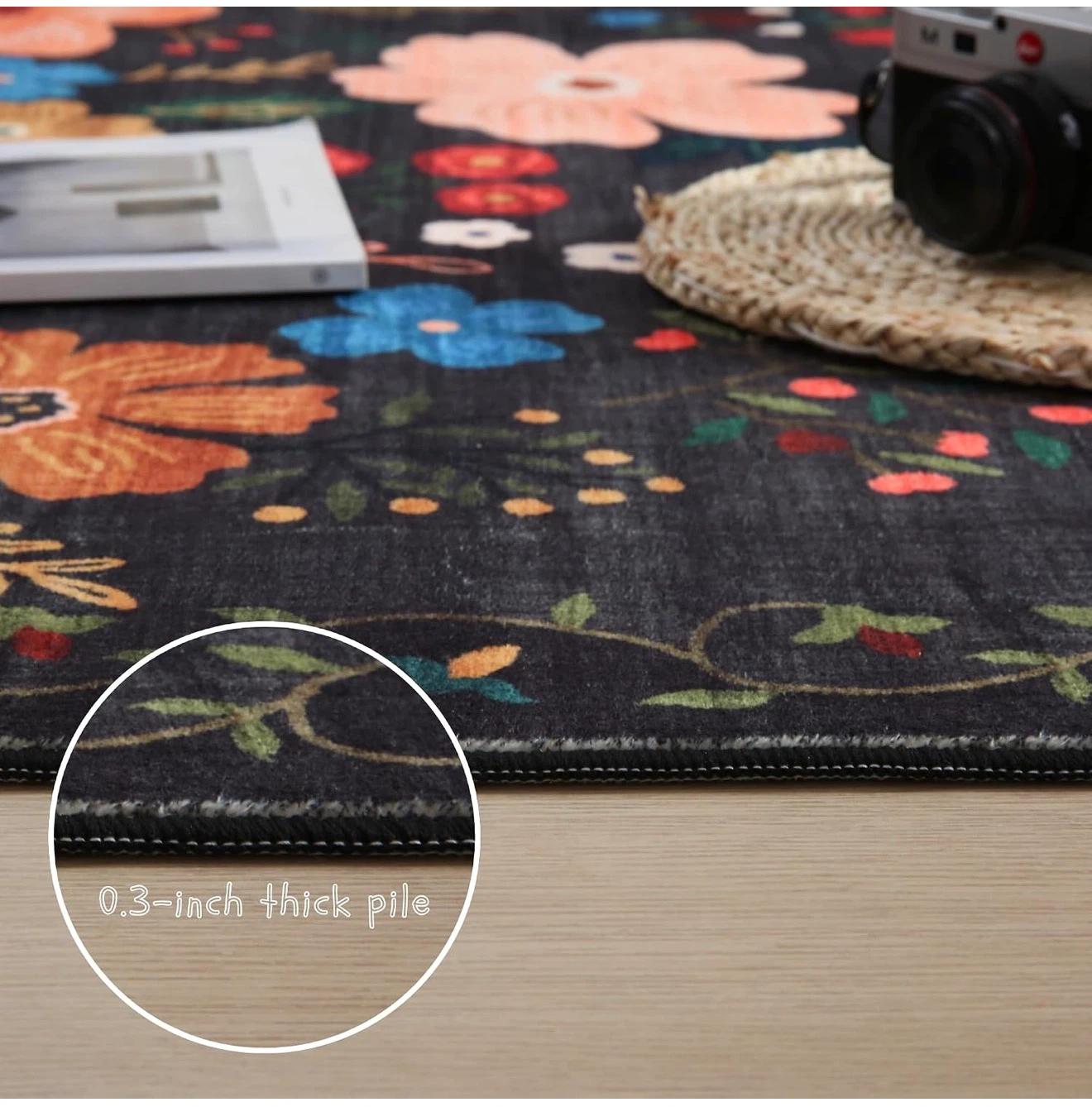 Black Floral Area Rug - photo 3