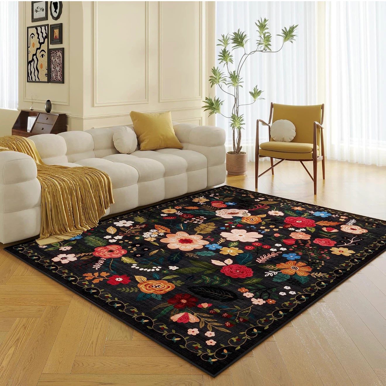Black Floral Area Rug - photo 4