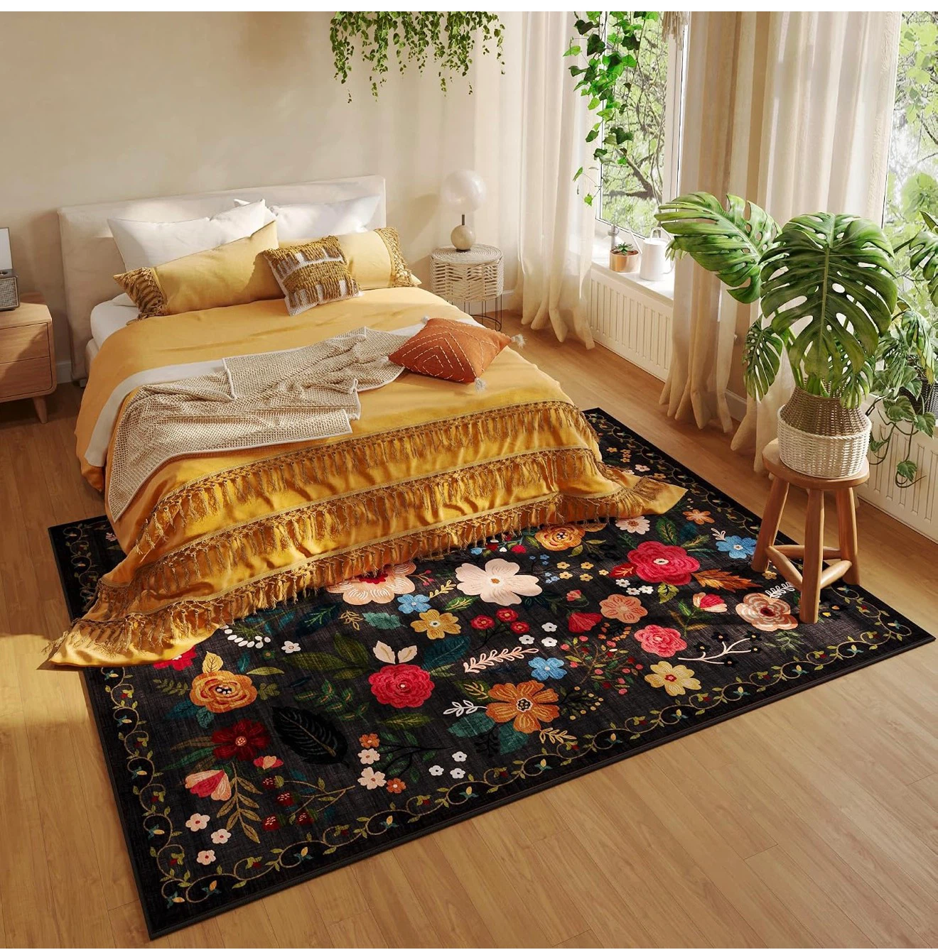 Black Floral Area Rug - photo 5