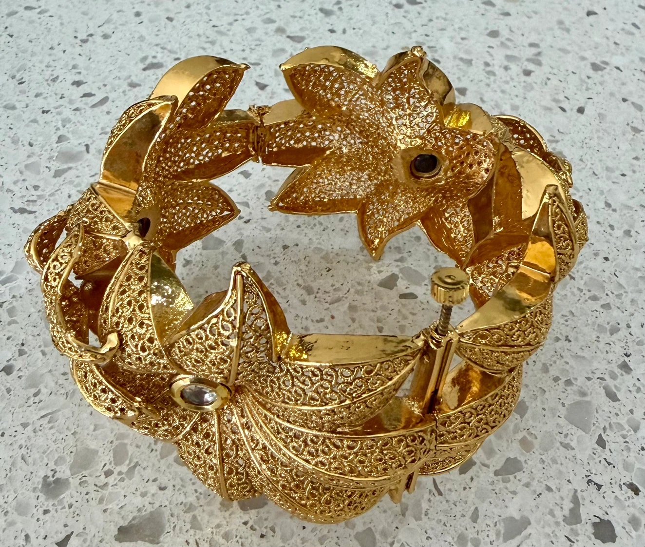 Gold-tone Filigree Leaf and Flower Cuff Bracelet - photo 2
