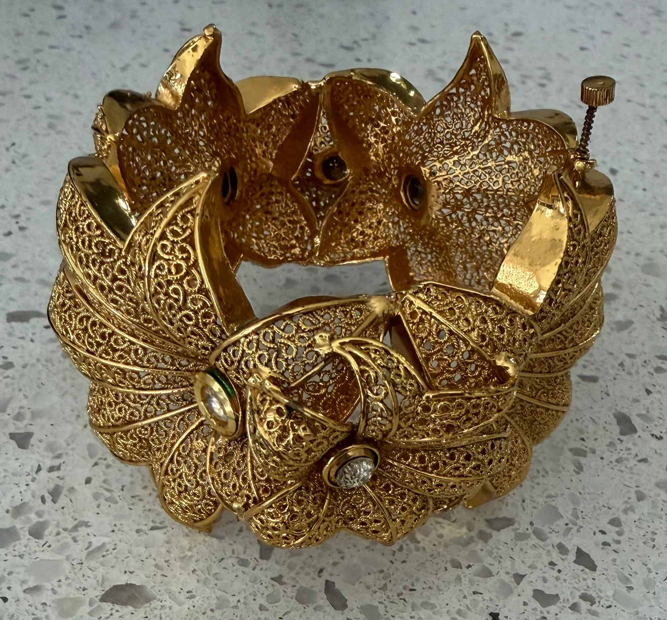 Gold-tone Filigree Leaf and Flower Cuff Bracelet - photo 3